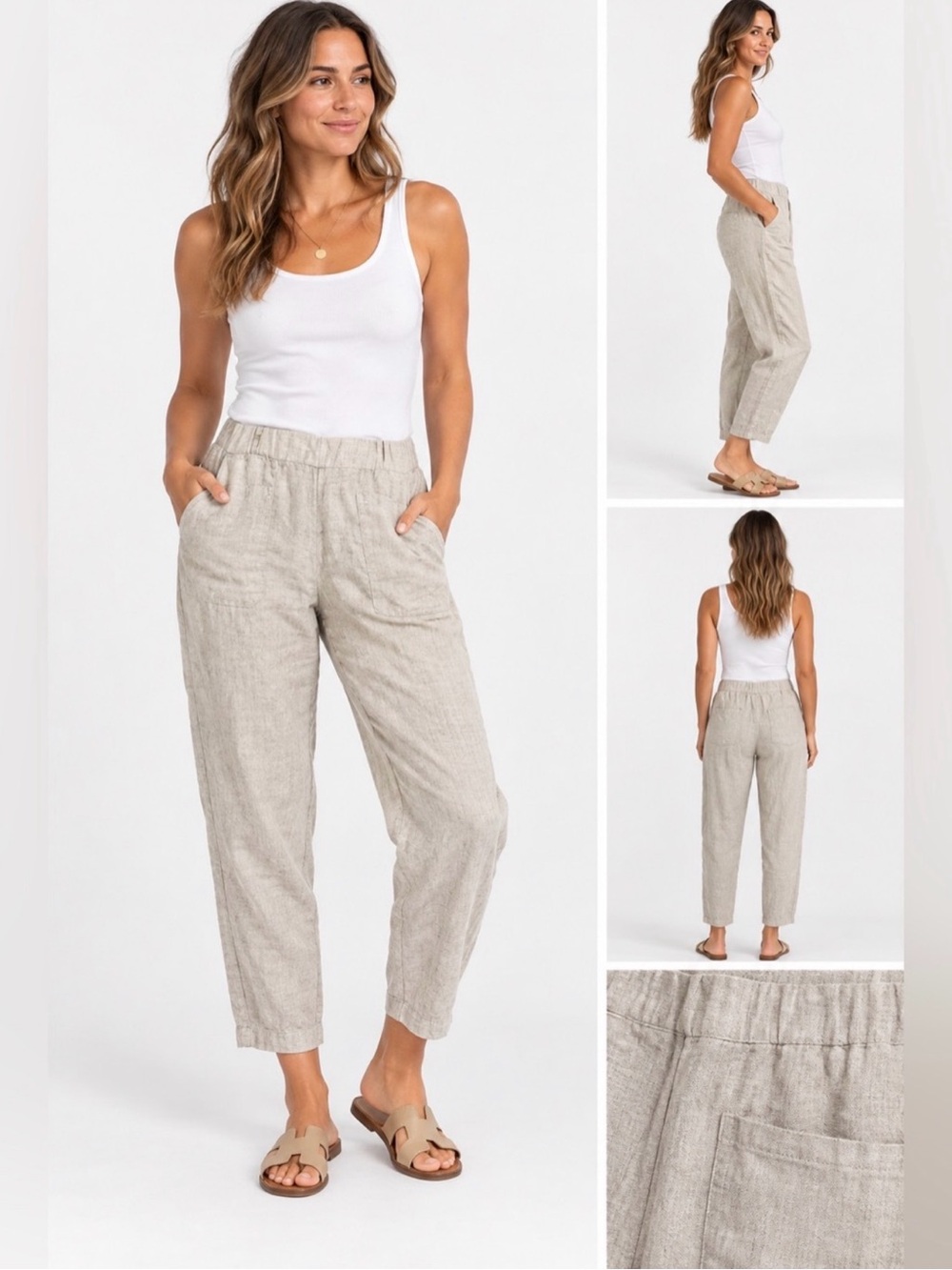 Quince Pants Womens S European Linen Tapered Ankle Pull On Casual Lightweight